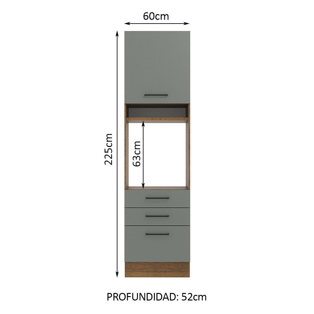 Mueble de Cocina para Horno 60 cm 1 Puerta 3 Cajones Marrón/Gris Agata Madesa
