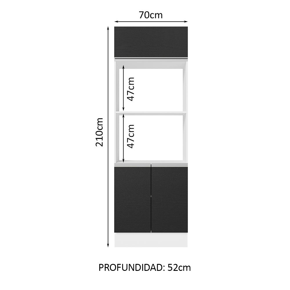 Mueble de Cocina para Horno 100% MDF 70 cm para 2 Hornos Blanco/Negro Acordes Madesa