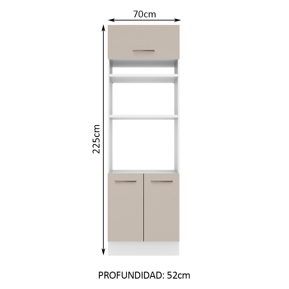 Mueble de cocina para Horno/ Microondas 70 cm Sin cajones 3 Puertas Agata Blanco/Crema