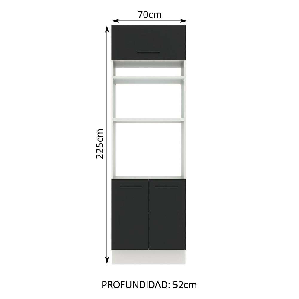 Mueble de cocina para Horno/ Microondas 70 cm Sin cajones 3 Puertas Agata Blanco/Negro