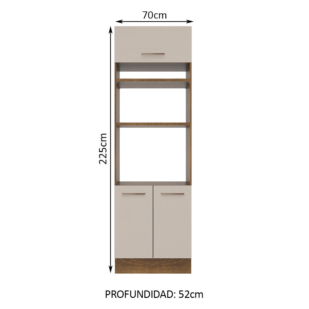Mueble de cocina para Horno/ Microondas 70 cm Sin cajones 3 Puertas Agata Marrón/Crema