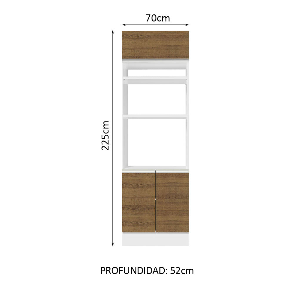 Mueble de cocina para Horno/ Microondas 70 cm Sin cajones 3 Puertas Glamy Blanco/Marrón