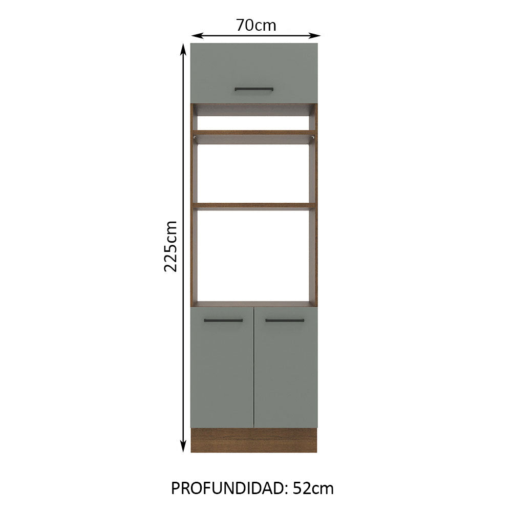 Mueble de cocina para Horno/ Microondas 70 cm Sin cajones 3 Puertas Agata Marrón/Gris