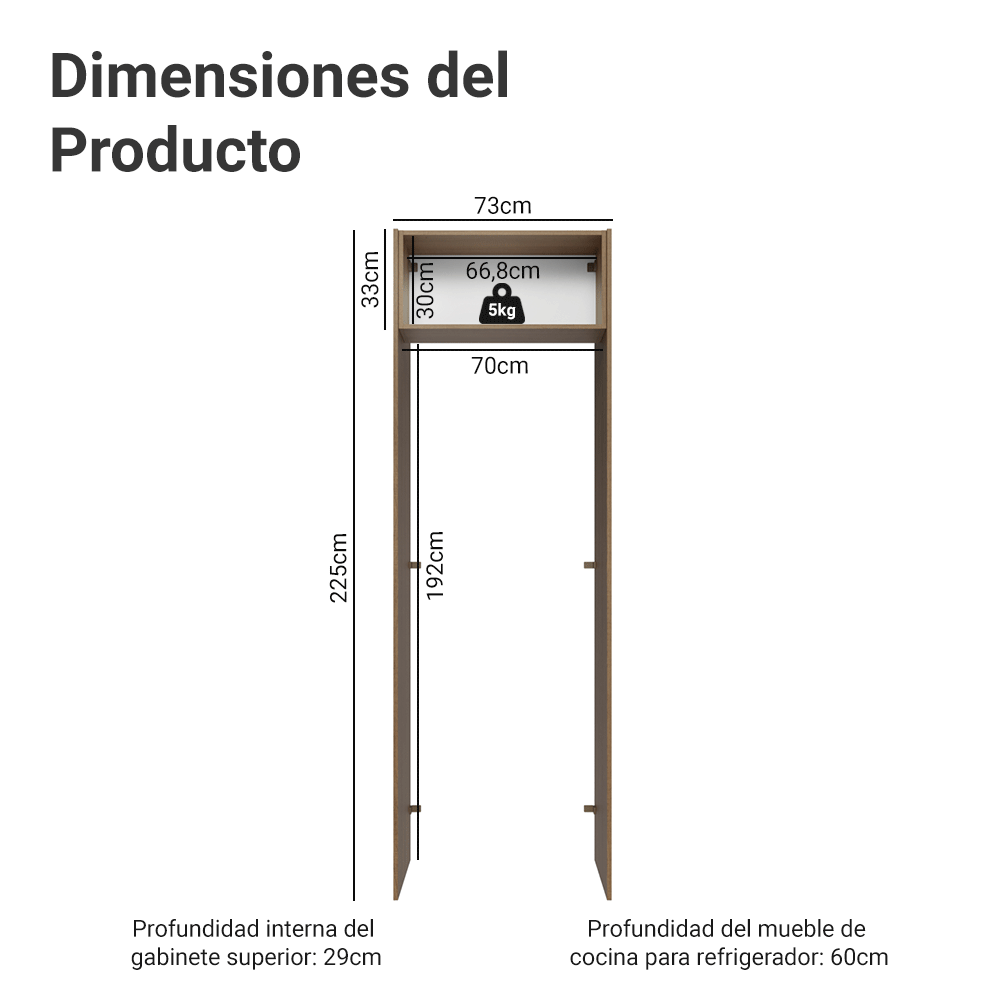 Mueble para empotrar Heladera 73 cm 1 Puerta Abatible Marrón/Negro Agata Madesa