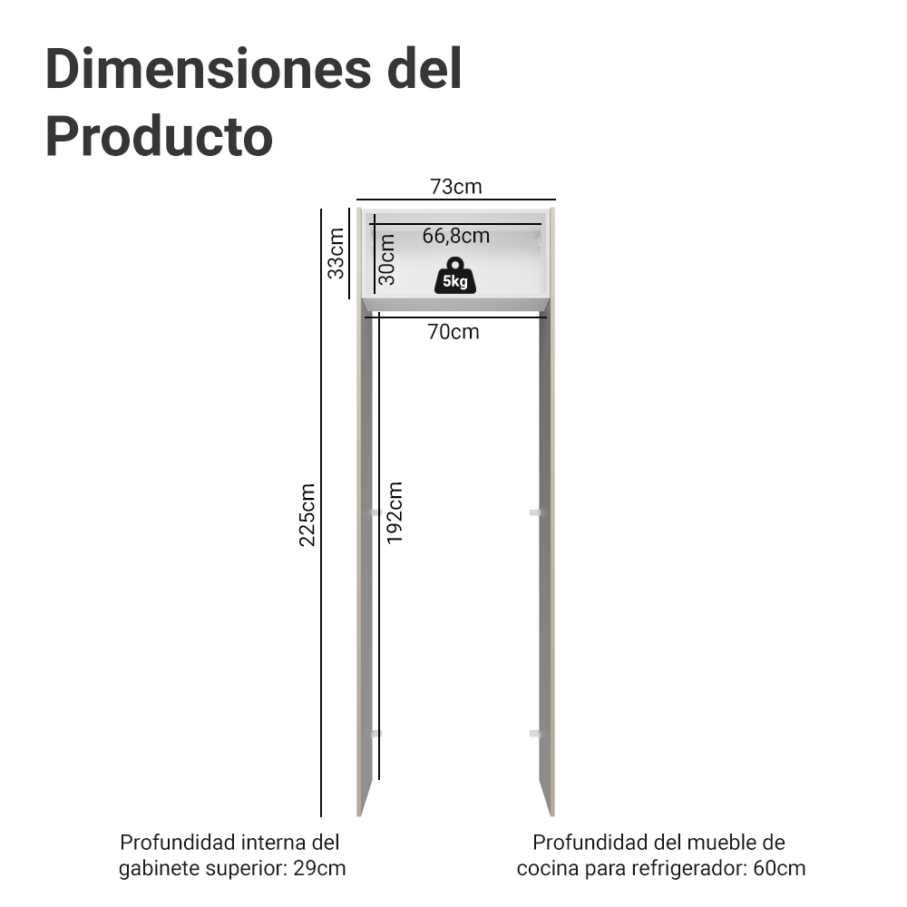 Mueble para empotrar Heladera 73 cm 1 Puerta Abatible Crema/Blanco/Crema Vik Madesa