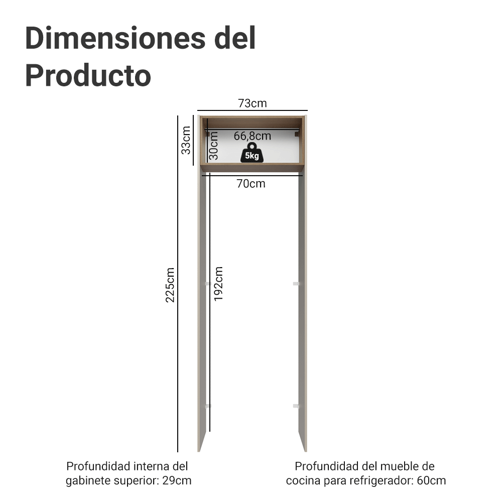 Mueble para empotrar Heladera 73 cm 1 Puerta Abatible Crema/Marrón/Crema Vik Madesa