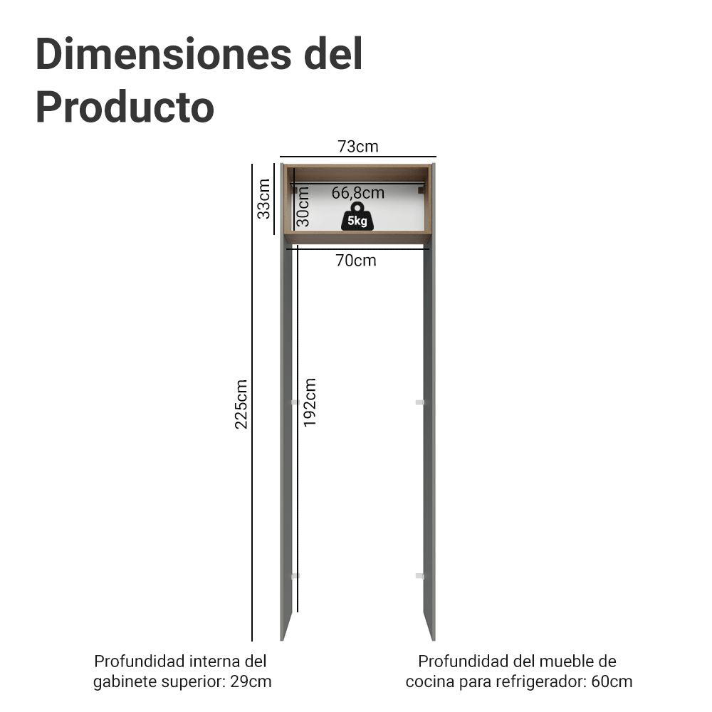 Mueble para empotrar Heladera 73 cm 1 Puerta Abatible Gris/Marrón/Gris Agata Madesa