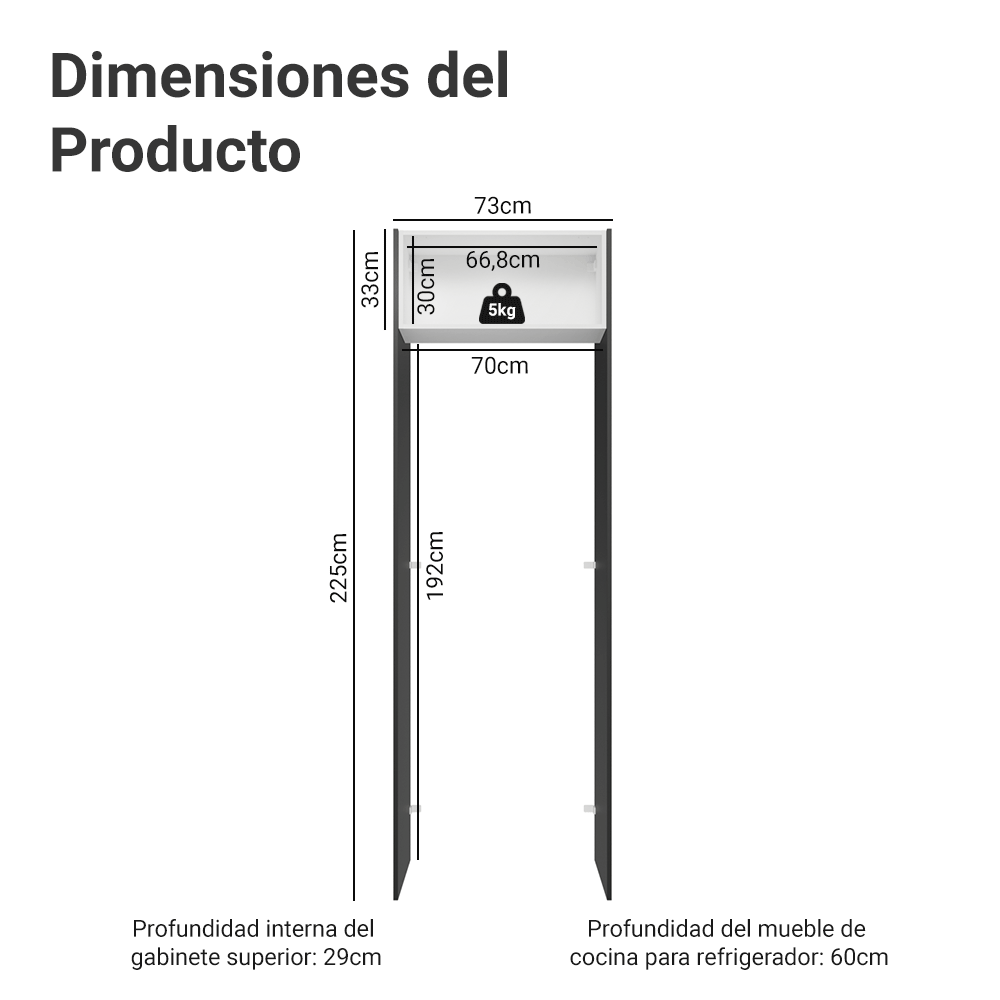 Mueble para empotrar Heladera 73 cm 1 Puerta Abatible Negro/Blanco/Negro Lux Madesa