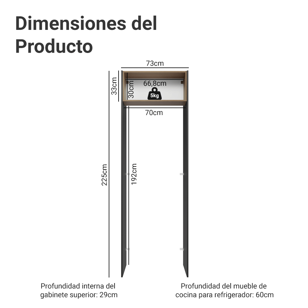 Mueble para empotrar Heladera 73 cm 1 Puerta Abatible Negro/Marrón/Negro Lux Madesa