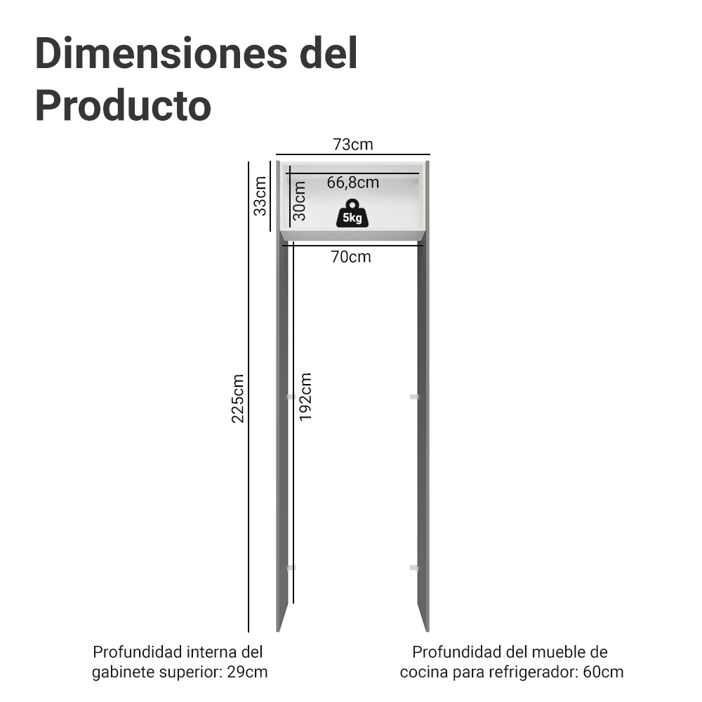 Mueble para empotrar Heladera 73 cm 1 Puerta Abatible Gris/Blanco/Gris Lux Madesa