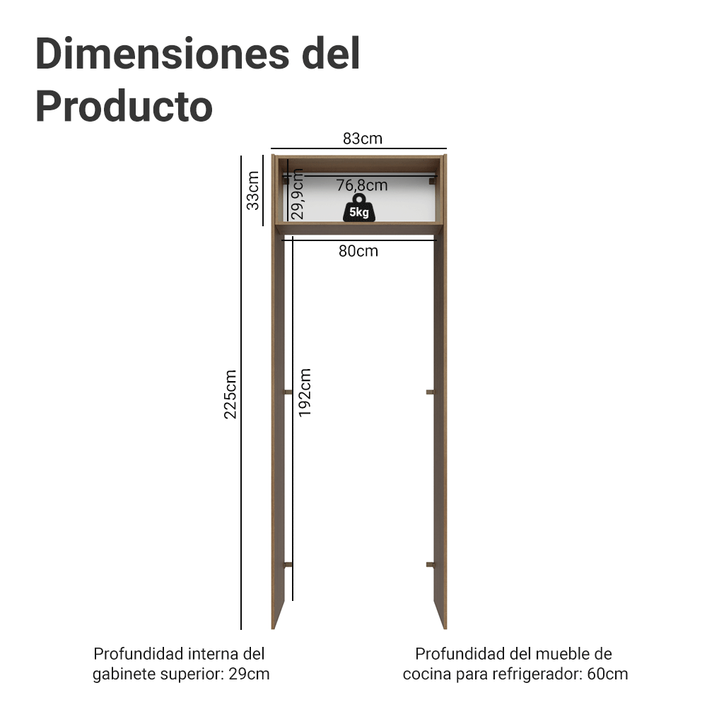 Mueble para empotrar Heladera 83 cm 1 Puerta Rebatible Marrón/Negro Agata Madesa