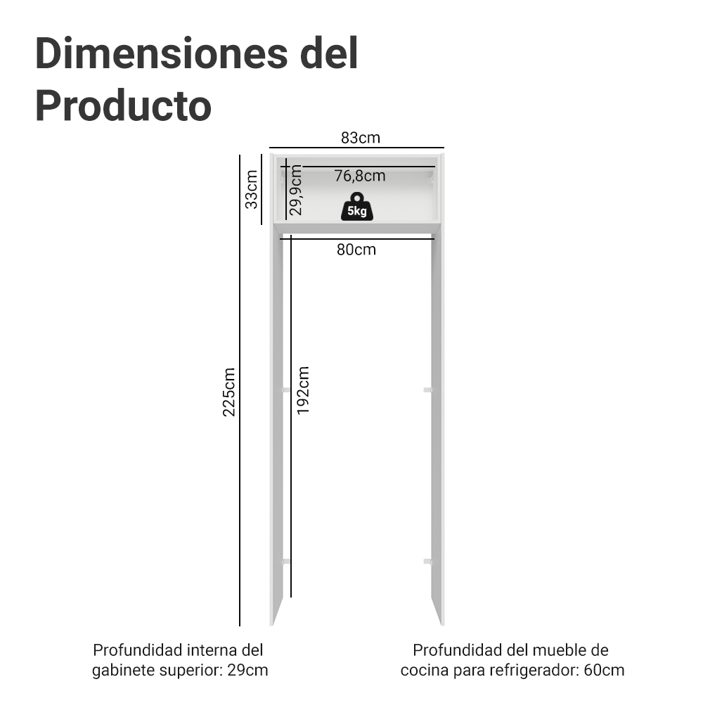 Mueble para empotrar Heladera 83 cm 1 Puerta Abatible Blanco/Gris Lux Madesa