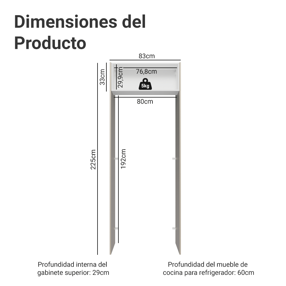 Mueble para empotrar Heladera 83 cm 1 Puerta Rebatible Crema/Blanco/Crema Agata Madesa