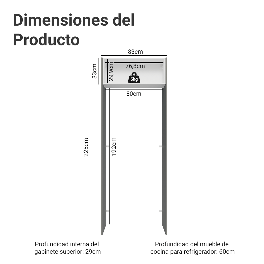 Mueble para empotrar Heladera 83 cm 1 Puerta Rebatible Gris/Blanco/Gris Agata Madesa