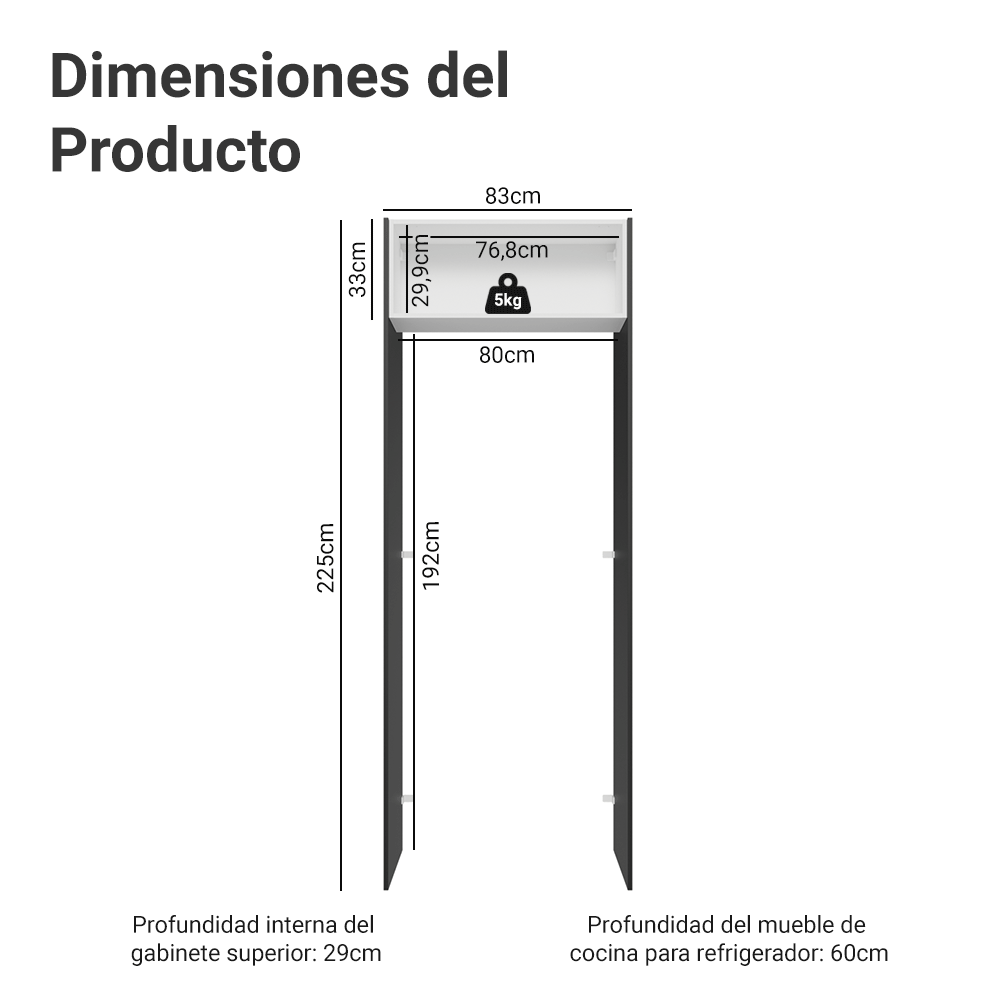 Mueble para empotrar Heladera 83 cm 1 Puerta Rebatible Negro/Blanco/Negro Agata Madesa