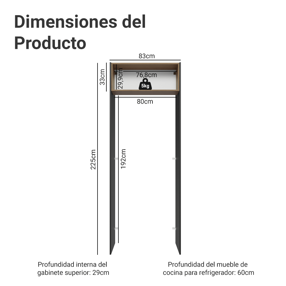 Mueble para empotrar Heladera 83 cm 1 Puerta Rebatible Negro/Marrón/Negro Agata Madesa