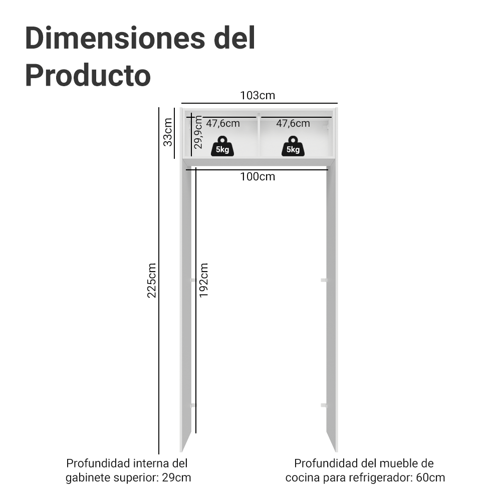 Mueble para empotrar Heladera 103 cm 1 Puerta Abatible Blanco/Negro Lux Madesa