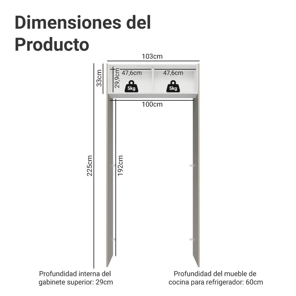 Mueble para empotrar Heladera 103 cm 1 Puerta Abatible Crema/Blanco/Crema Agata Madesa