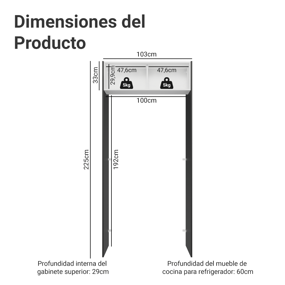 Mueble para empotrar Heladera 103 cm 1 Puerta Abatible Negro/Blanco/Negro Glamy Madesa