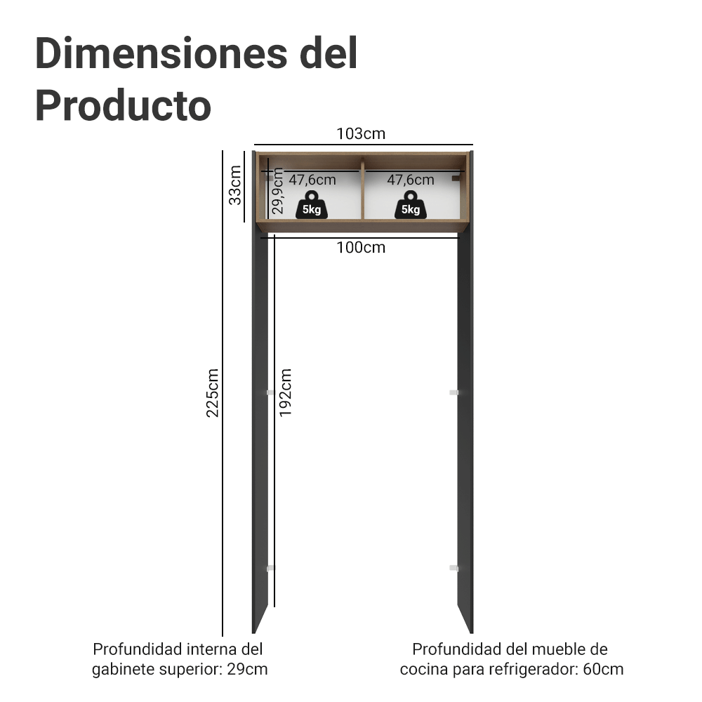 Mueble para empotrar Heladera 103 cm 1 Puerta Abatible Negro/Marrón/Negro Glamy Madesa