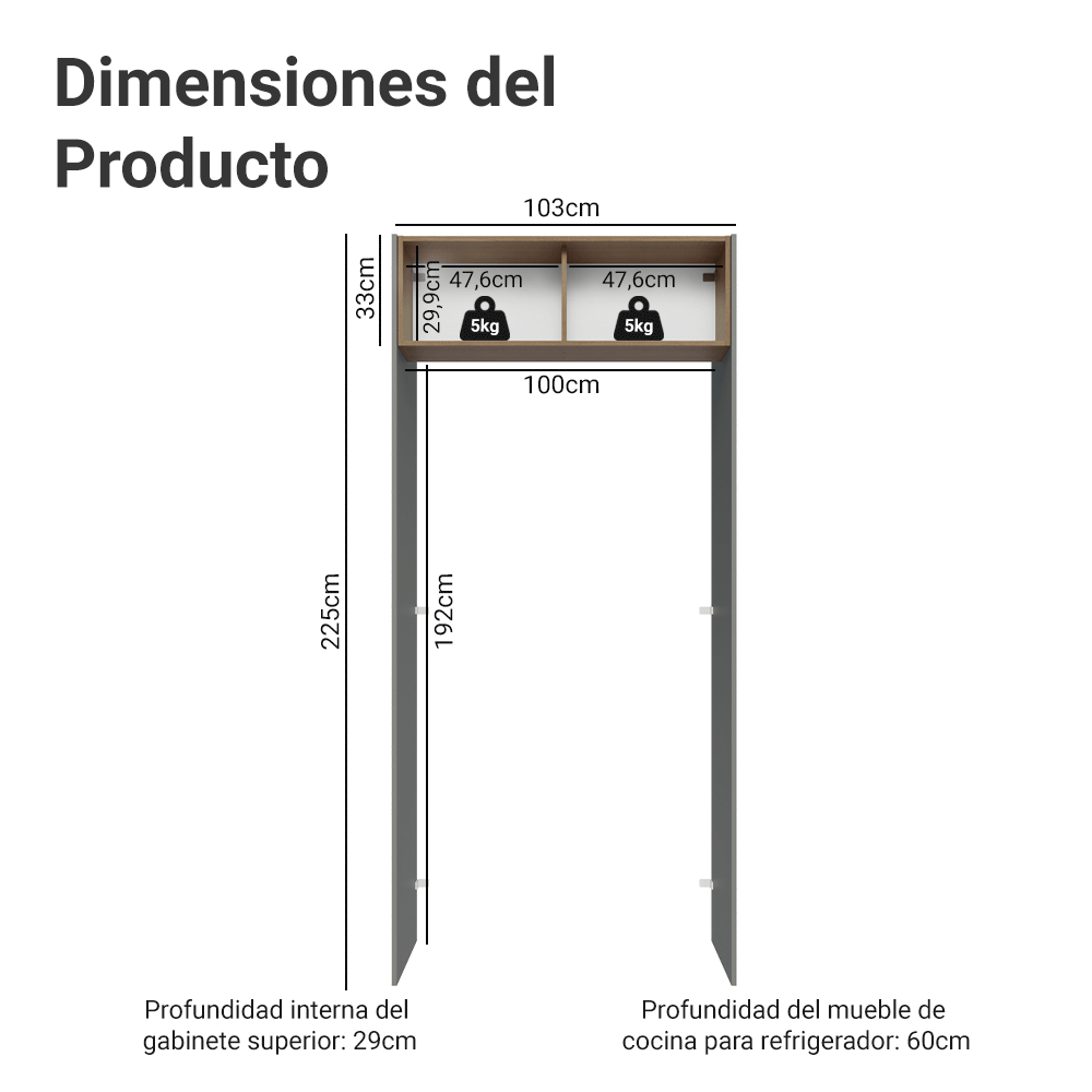 Mueble para empotrar Heladera 103 cm 1 Puerta Abatible  Gris/Marrón/Gris Lux Madesa