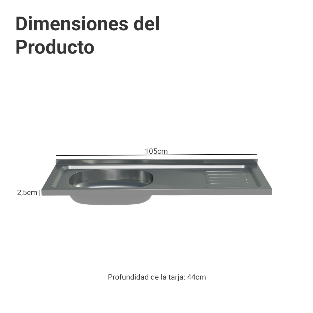 Bacha de Acero Inoxidable para Cocina 105 x 44 cm Gris Madesa