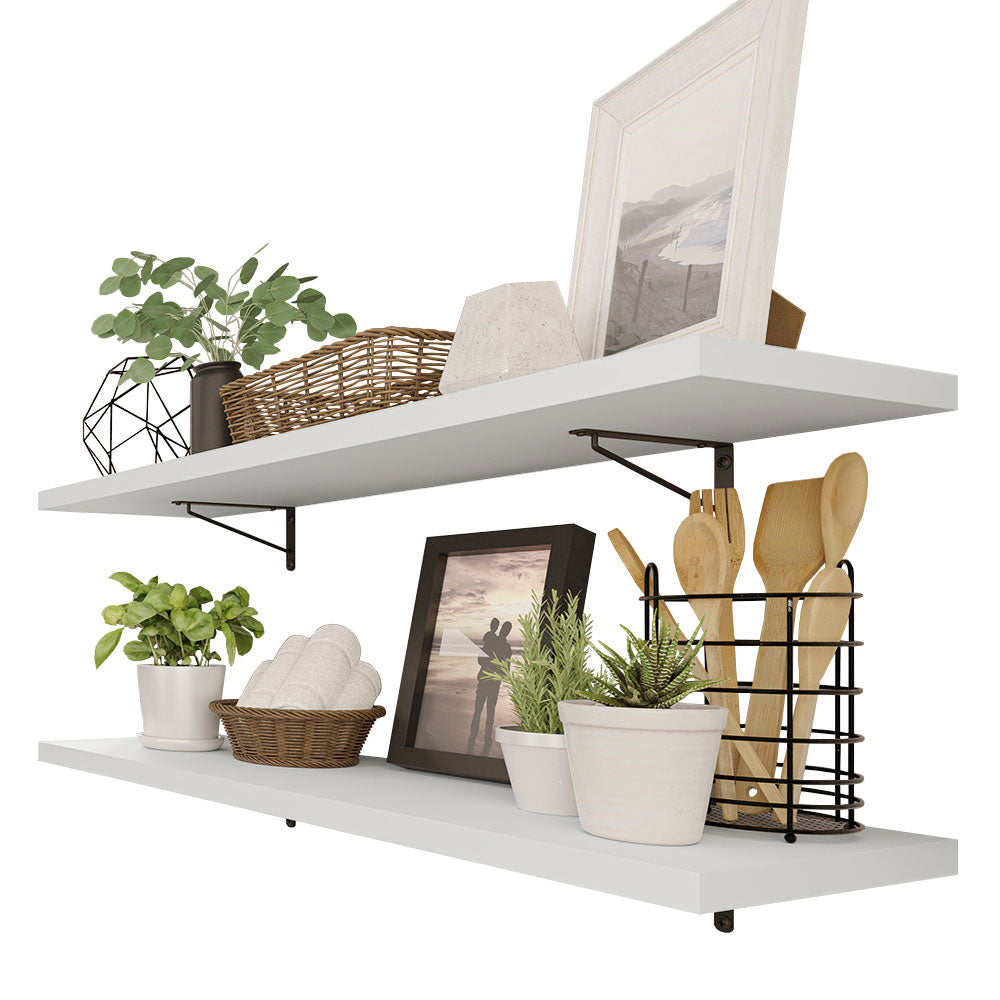 Kit de 2 Estantes de Cocina Flotantes 80 cm con Soportes, Blanco