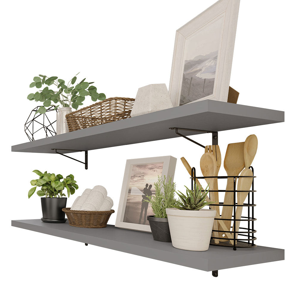 Kit de 2 Estantes de Cocina Flotantes 80 cm con Soportes, Gris