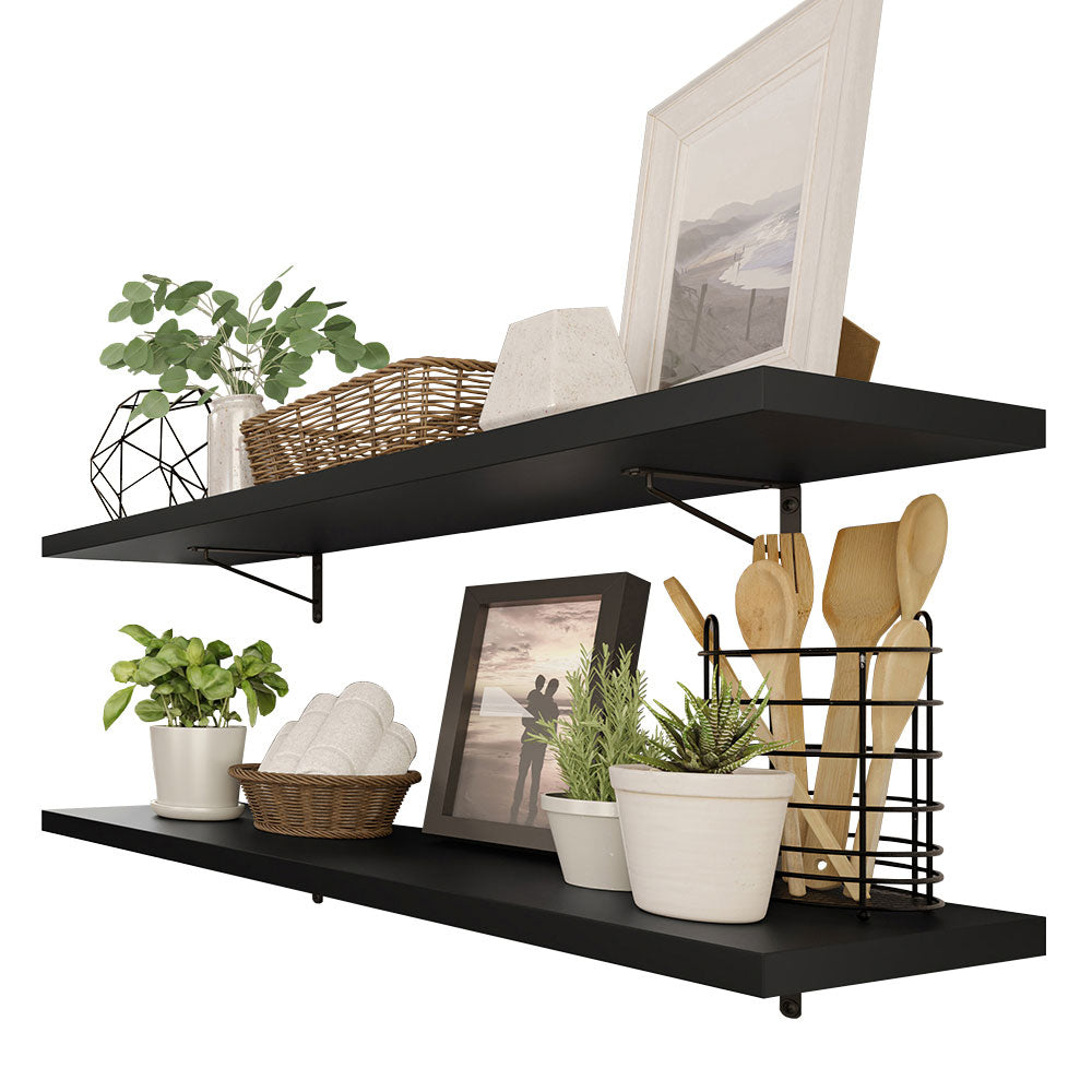 Kit de 2 Estantes de Cocina Flotantes 80 cm con Soportes, Negro