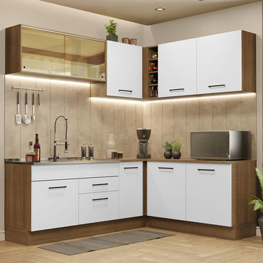 Combo completo de Cocina Esquinera 389 cm 9 Puertas 2 Cajones Sin Mesada Marrón/Blanco Agata Madesa