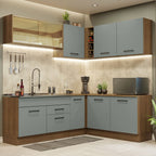 Combo completo de Cocina Esquinera 389 cm 9 Puertas 2 Cajones Sin Mesada Marrón/Gris Agata Madesa