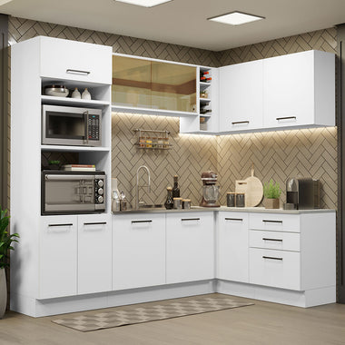 Combo completo de Cocina Esquinera 399 cm 10 Puertas 3 Cajones Sin Mesada Blanco Agata Madesa