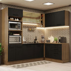 Combo completo de Cocina Esquinera 399 cm 10 Puertas 3 Cajones Sin Mesada Marrón/Negro Agata Madesa