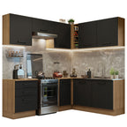 Combo completo de Cocina Esquinera 399 cm 8 Puertas 3 Cajones Sin Mesada Marrón/Negro Agata Madesa