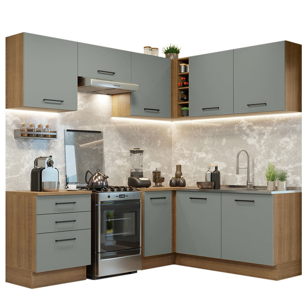 Combo completo de Cocina Esquinera 399 cm 8 Puertas 3 Cajones Sin Mesada Marrón/Gris Agata Madesa