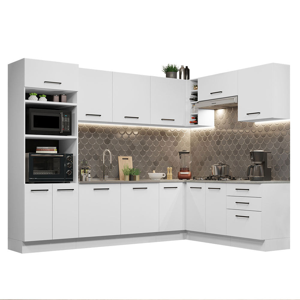 Combo completo de Cocina Esquinera 479 cm 13 Puertas 3 Cajones Sin Mesada Blanco Agata Madesa