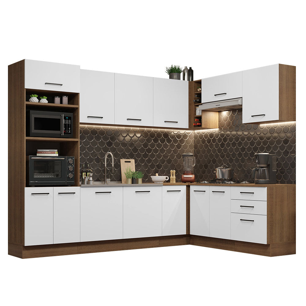 Combo completo de Cocina Esquinera 479 cm 13 Puertas 3 Cajones Sin Mesada Marrón/Blanco Agata Madesa