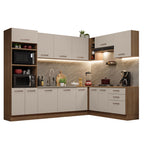 Combo completo de Cocina Esquinera 479 cm 13 Puertas 3 Cajones Sin Mesada Marrón/Crema Agata Madesa
