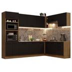 Combo completo de Cocina Esquinera 479 cm 13 Puertas 3 Cajones Sin Mesada Marrón/Negro Agata Madesa