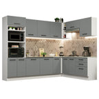 Combo completo de Cocina Esquinera 479 cm 13 Puertas 3 Cajones Sin Mesada Blanco/Gris Agata Madesa