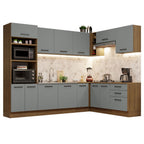 Combo completo de Cocina Esquinera 479 cm 13 Puertas 3 Cajones Sin Mesada Marrón/Gris Agata Madesa