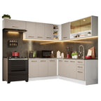Combo completo de Cocina Esquinera 486 cm 13 Puertas 3 Cajones Sin Mesada Blanco/Crema Agata Madesa