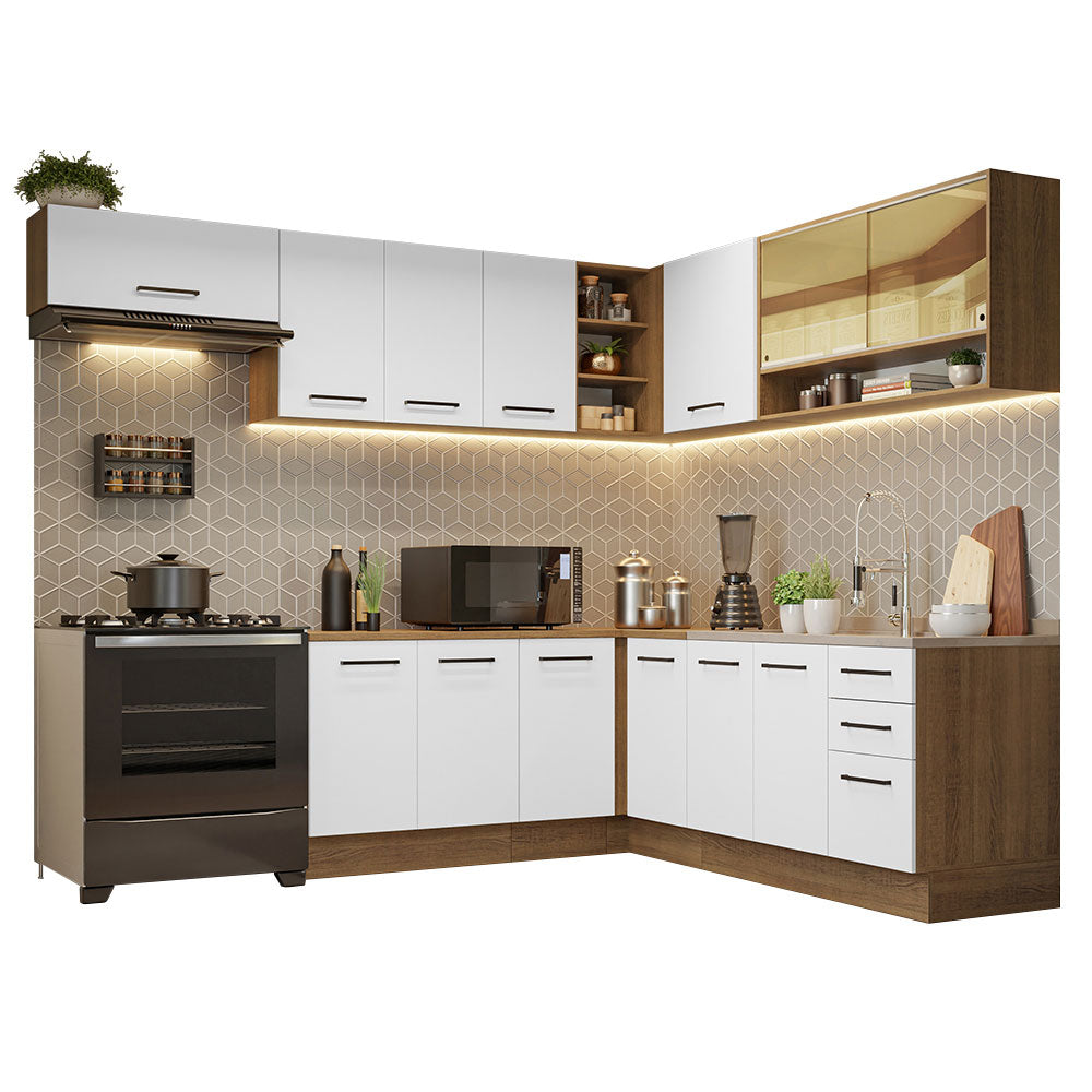 Combo completo de Cocina Esquinero 486cm Marrón/Blanco 60cm de Profundidad Agata Madesa 01