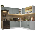 Combo completo de Cocina Esquinera 486 cm 13 Puertas 3 Cajones Sin Mesada Blanco/Gris Agata Madesa