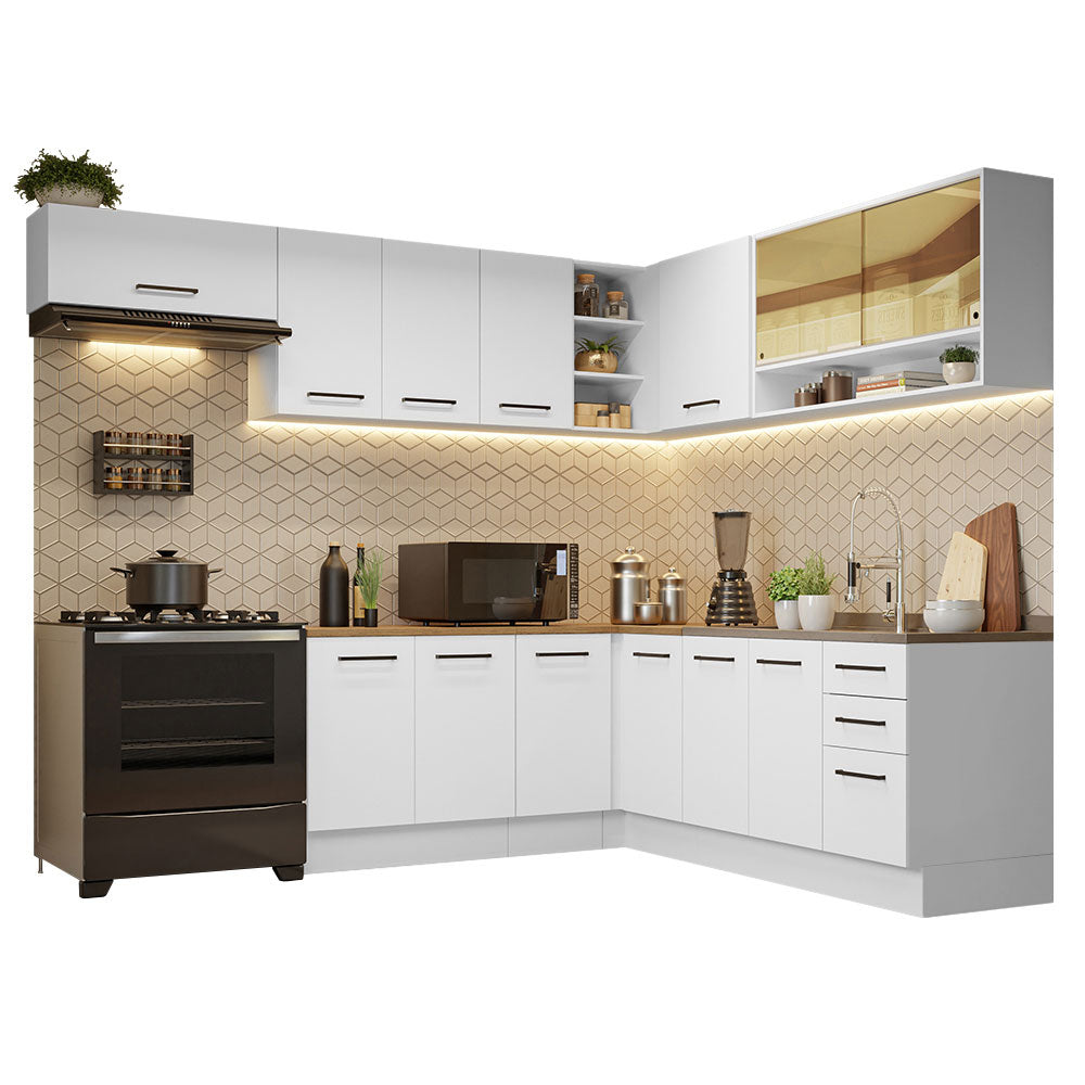 Combo completo de Cocina Esquinera 486cm Blanco con mesada Marrón 60cm fondo Agata Madesa 01