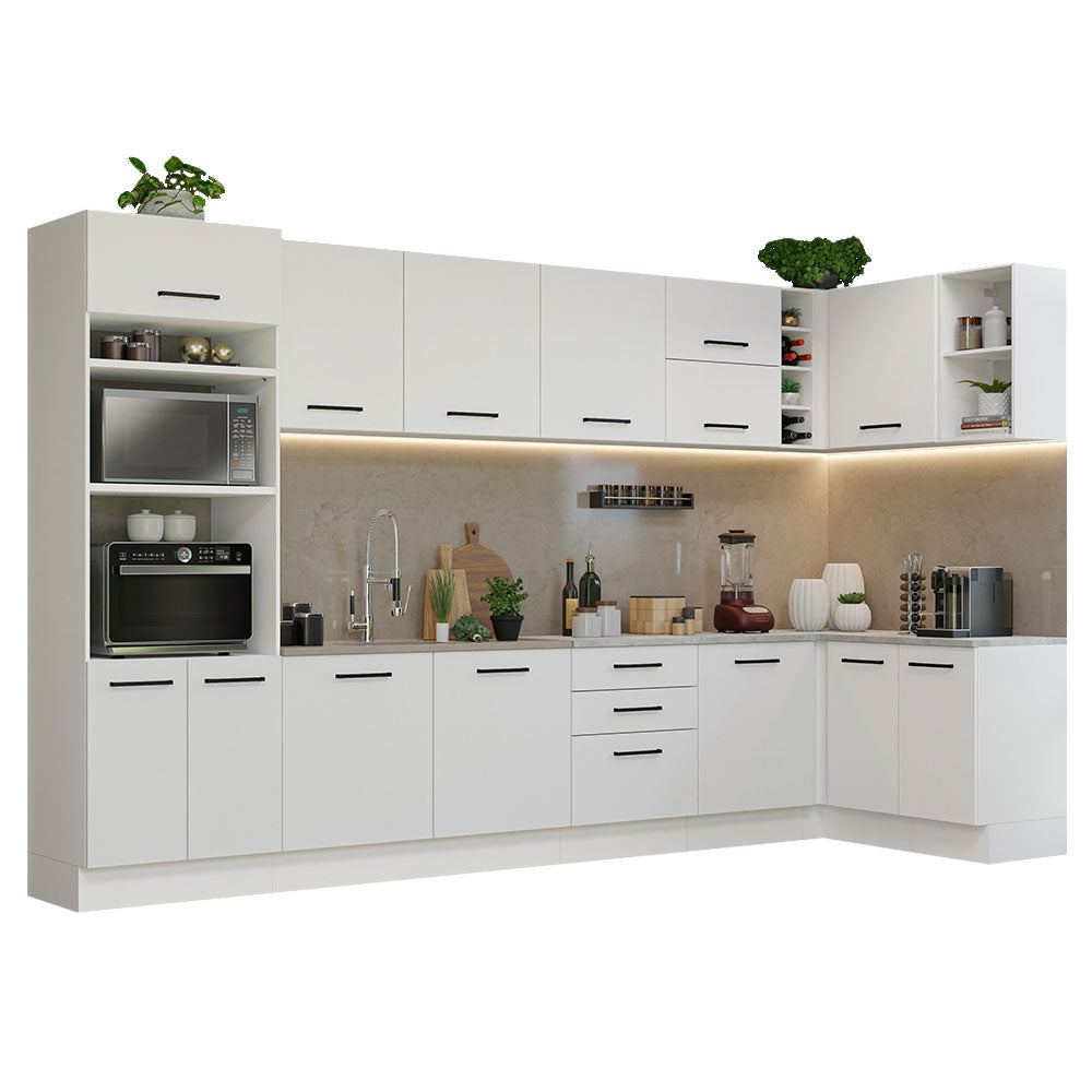 Combo completo de Cocina Esquinera 499 cm 14 Puertas 3 Cajones Sin Mesada Blanco Agata Madesa
