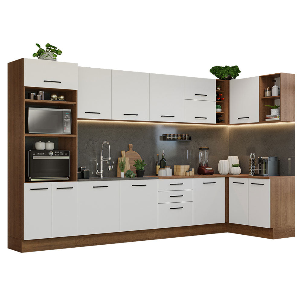 Combo completo de Cocina Esquinera 499 cm 14 Puertas 3 Cajones Sin Mesada Marrón/Blanco Agata Madesa