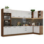 Combo completo de Cocina Esquinera 499 cm 14 Puertas 3 Cajones Sin Mesada Marrón/Blanco Agata Madesa