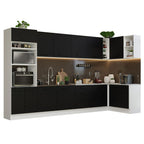 Combo completo de Cocina Esquinera 499 cm 14 Puertas 3 Cajones Sin Mesada Blanco/Negro Agata Madesa