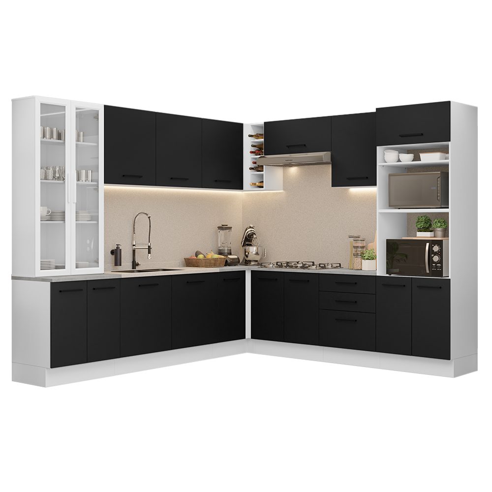 Combo completo de Cocina Esquinera con Cristalero 549 cm Madesa Agata BN 01